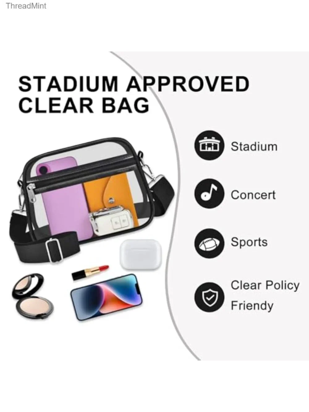 Clear Crossbody Satchel Stadium Approved PVC Handbag